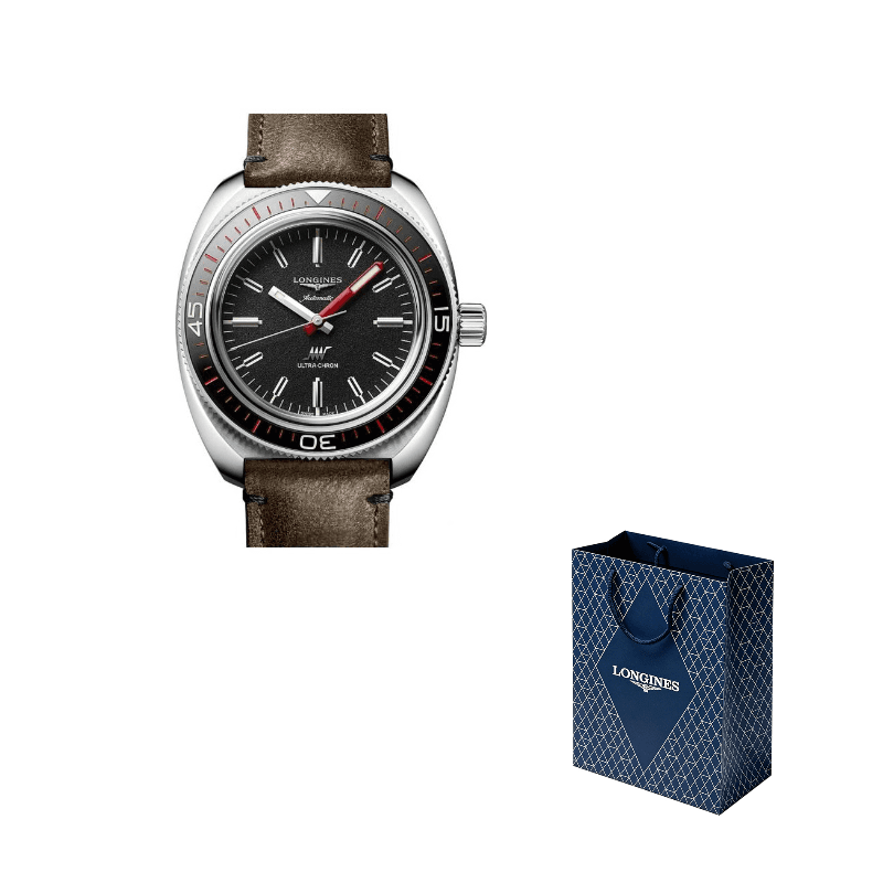 LONGINES Classic Vintage Mechanical Movement Watch 43mm Black Dial Stainless Steel Case Cow Strap Black Dial