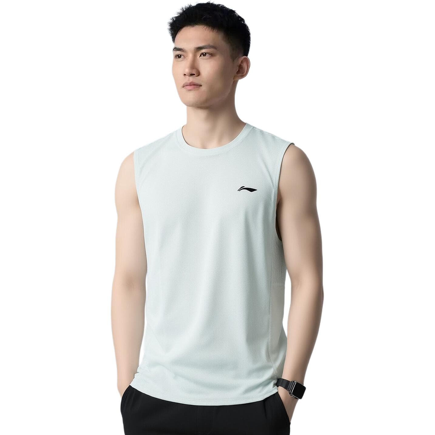 Li Ning Sleeveless Sports Shirts Straight Fit White Birch Gray