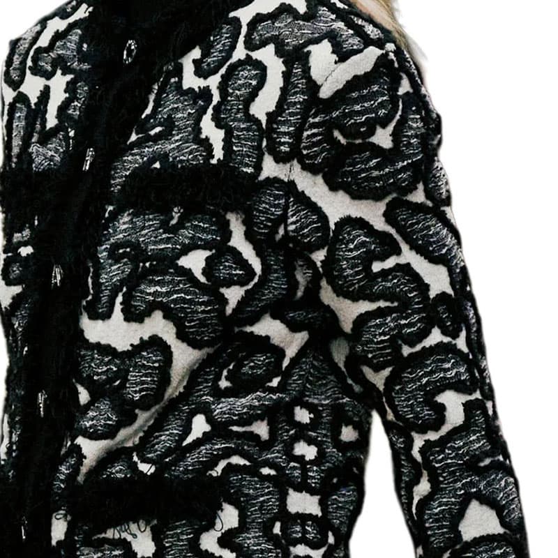 CHANEL Jackets Black/White Stand Collar Moderate Straight Fit