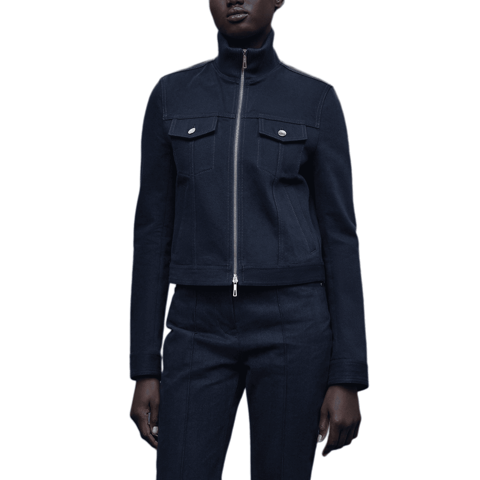 HERMES Denim Jackets Black Blue Turtleneck Moderate Straight Fit