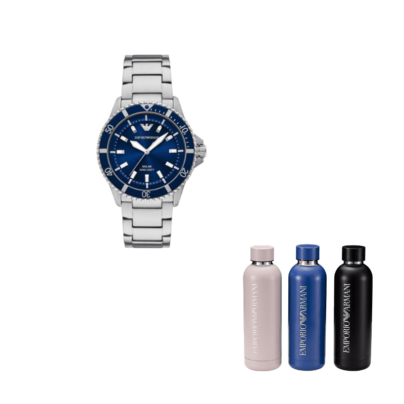 EMPORIO ARMANI Wrist Solar Quartz Movement Stainless Steel Strap 42mm Blue Dial Blue Dial