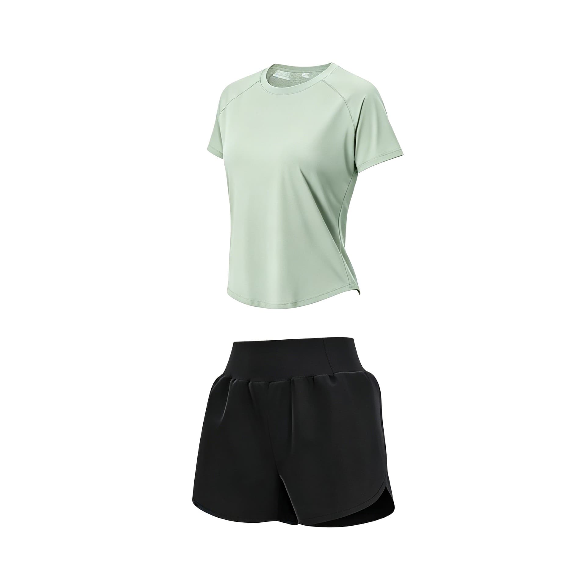 [ShortSleeved Shorts Set]Light Pea Green+Black