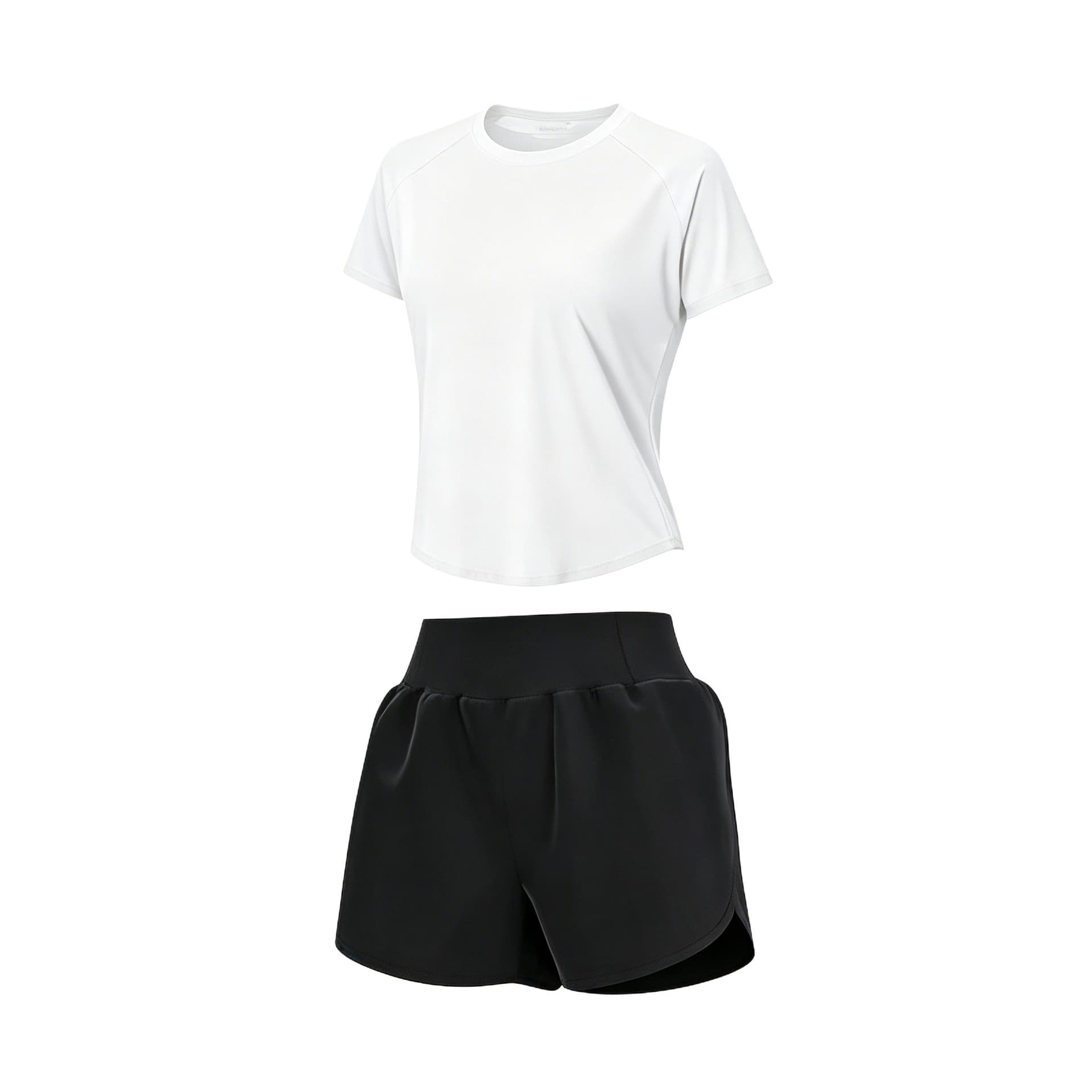 Sugarfunk Fitness Sets Crew Neck Thin [ShortSleeved Set]White+Black