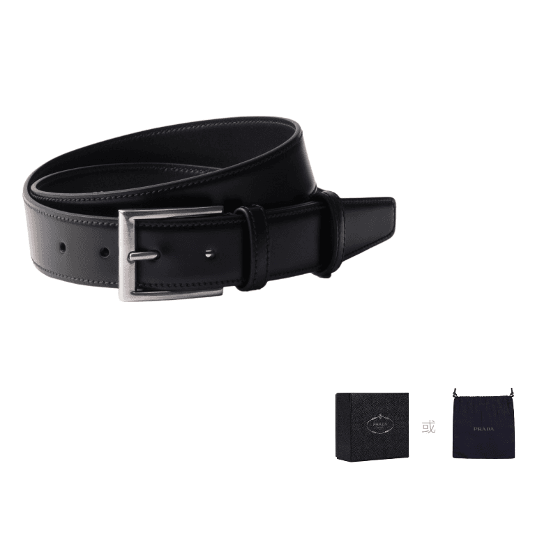 PRADA Calfskin Black Width 3.3cm Black