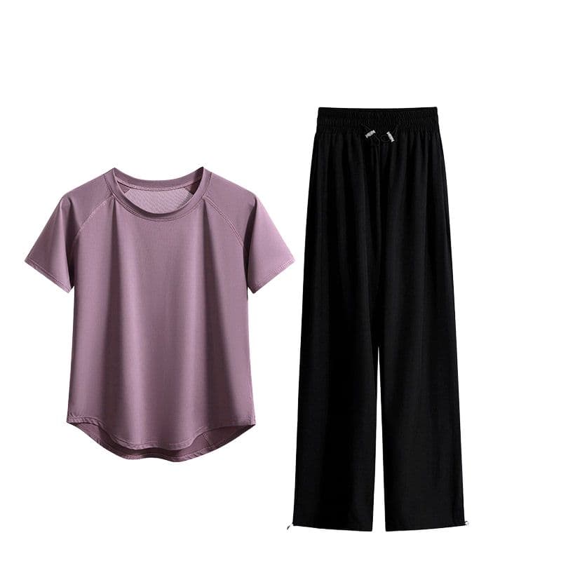 Purple ShortSleeved TShirt+Black Pants
