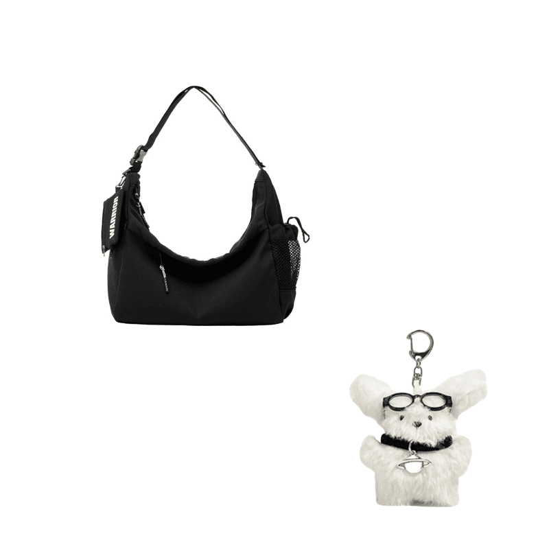 WARRIOR Nylon Fabric Crossbody Bag, Shoulder Bag Large White/Black Black