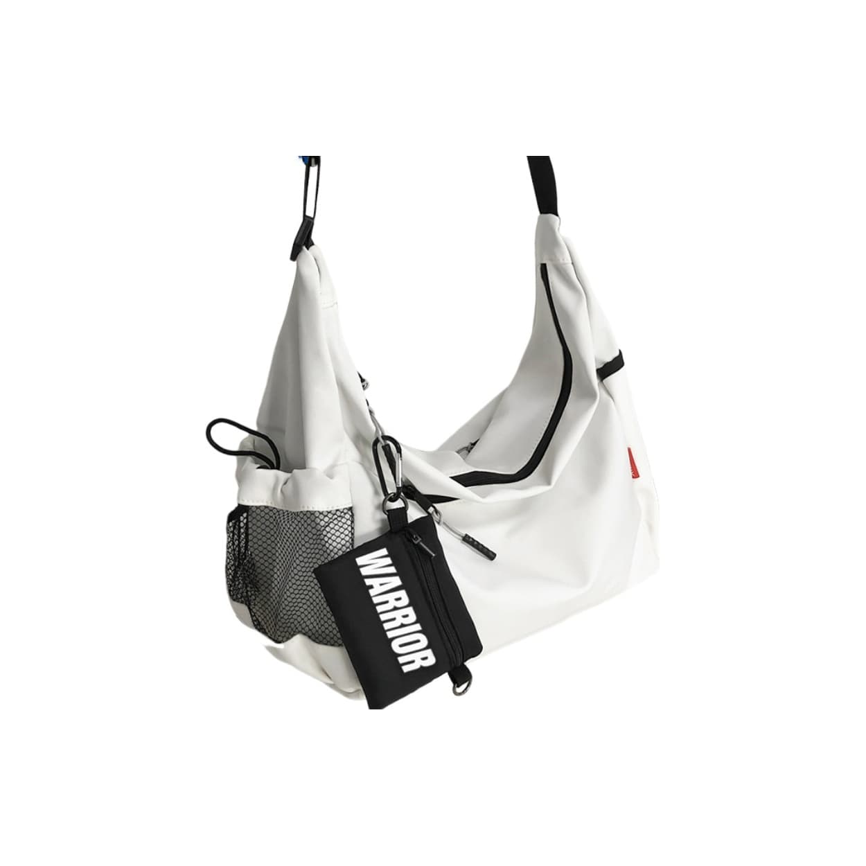 WARRIOR Nylon Fabric Crossbody Bag, Shoulder Bag Large White/Black White