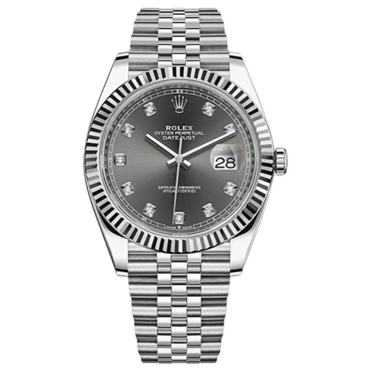 ROLEX Fluted Bezel Datejust Collection Gray Diamond Log Automatic Mechanical Movement Watch 41mm