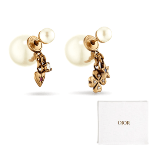 DIOR Metal, Crystal, Resin Pearl Earrings Gold