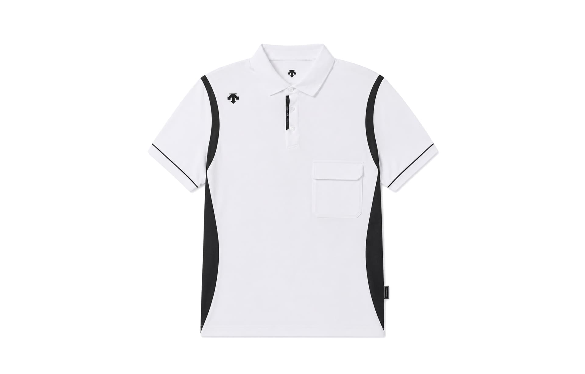 DESCENTE Polo Shirts Plain White Shadow Lapel Moderate Straight Fit