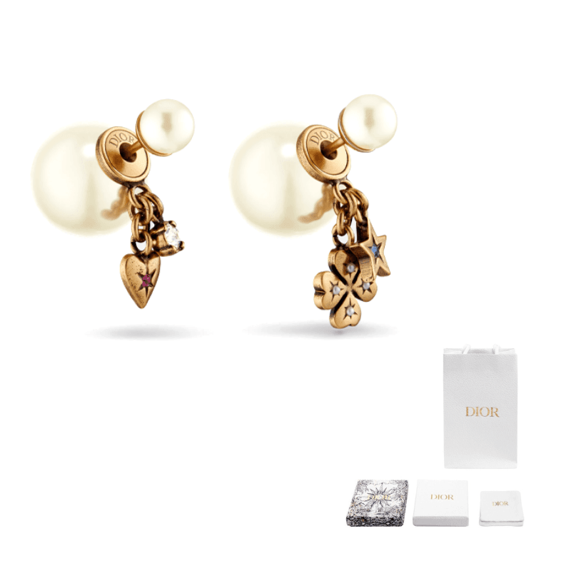 DIOR Metal, Crystal, Resin Pearl Earrings Gold Gold