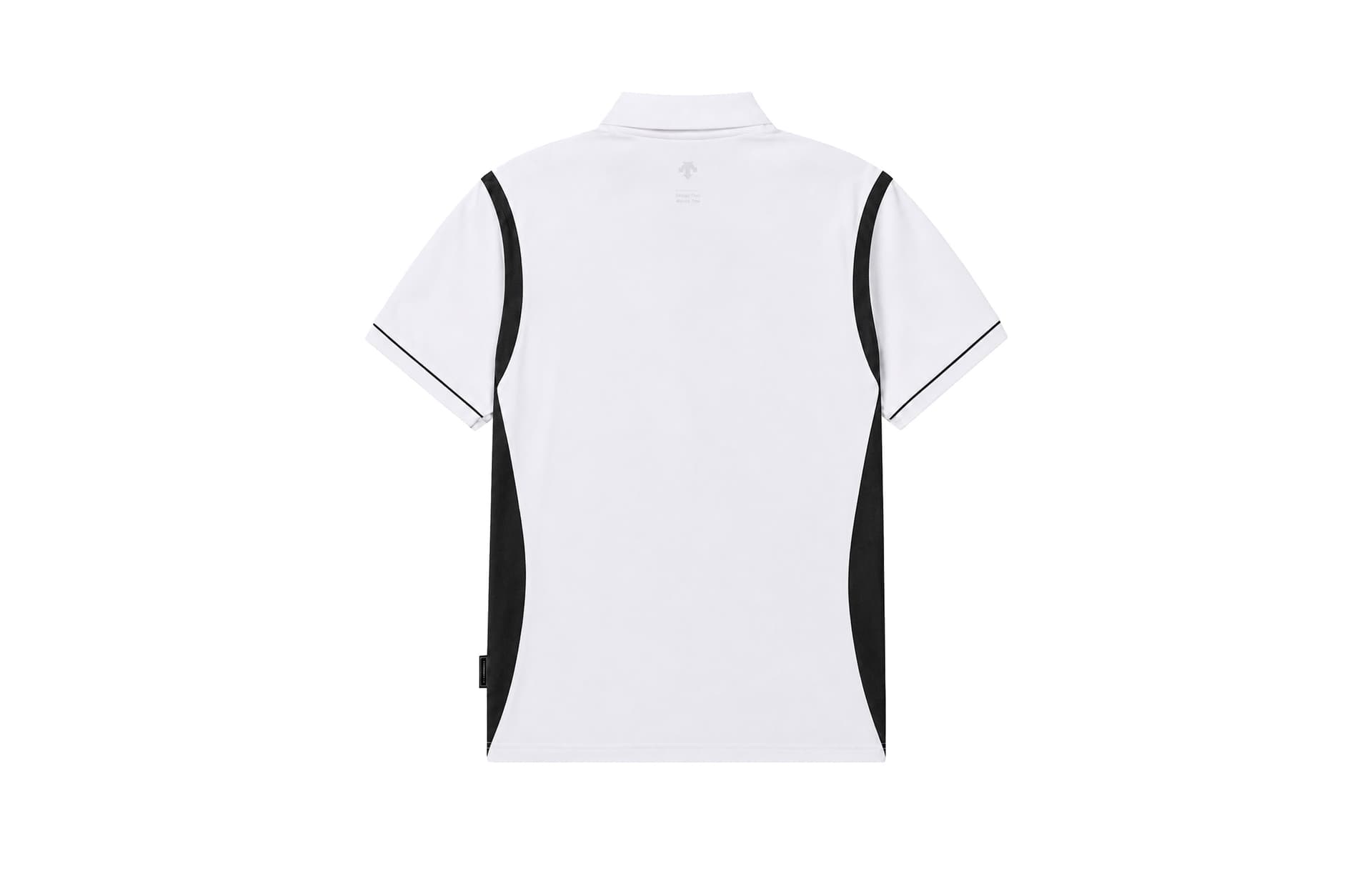 DESCENTE Polo Shirts Plain White Shadow Lapel Moderate Straight Fit