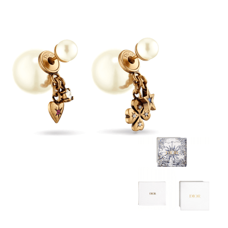 DIOR Metal, Crystal, Resin Pearl Earrings Gold Gold