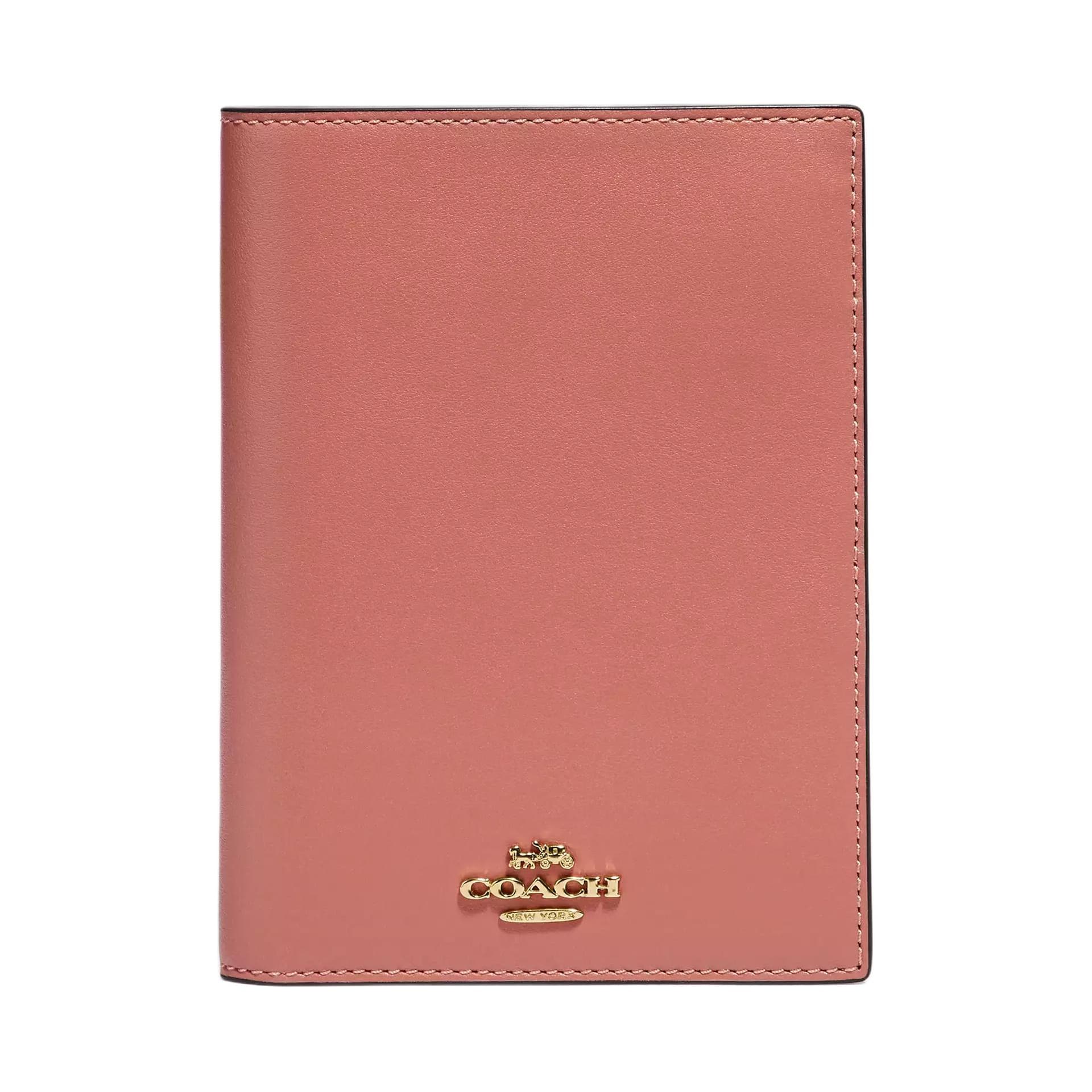 COACH Solid Color Calfskin Clutch Wallet With Passport Holder Mini Light Peach Pink/Gold Pink
