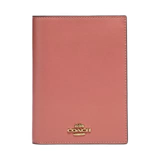 COACH Solid Color Calfskin Clutch Wallet With Passport Holder Mini Light Peach Pink/Gold