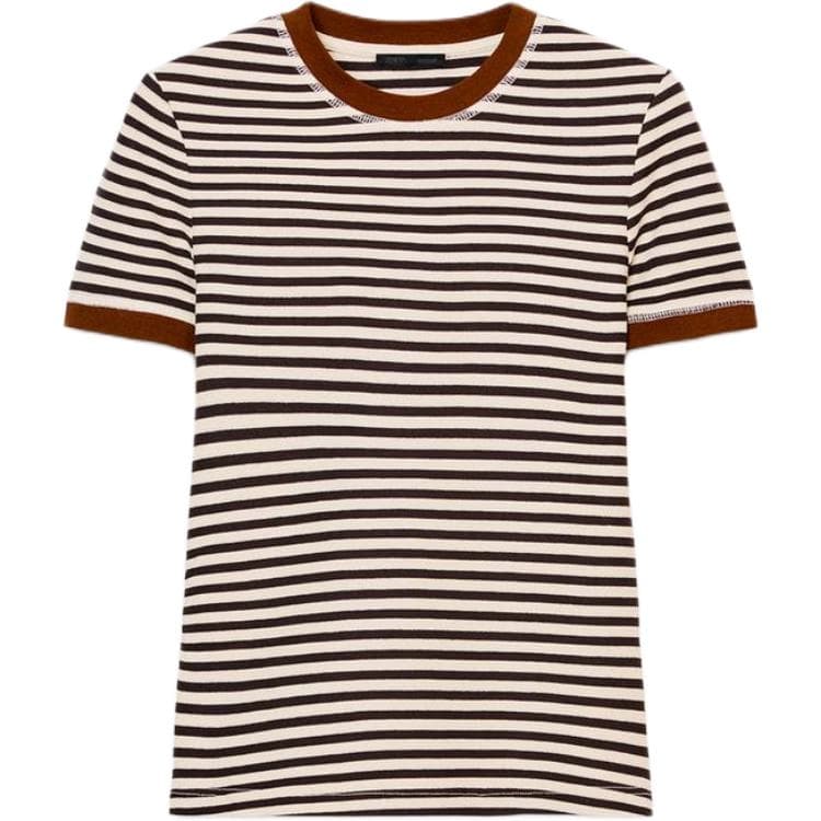 ZARA TShirts Stripes Crew Neck Moderate Straight Fit