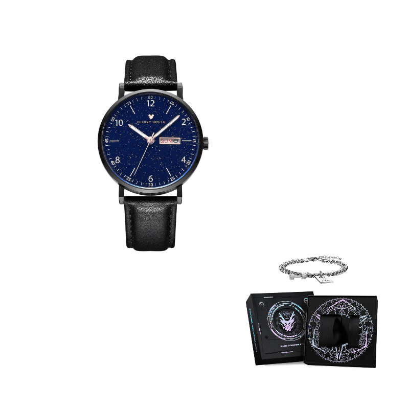 Disney Mickey Mouse Quartz Movement Watch Black Dial Baby's Breath Belt