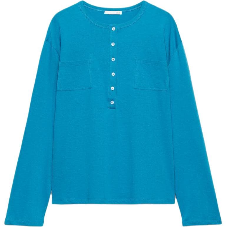 ZARA TShirts Medium Blue Green Henry Collar