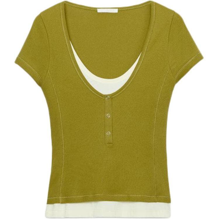 ZARA TShirts Light Khaki Crew Neck