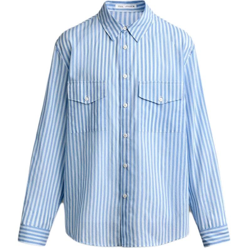 ZARA Shirts Blue/White Lapel Moderate