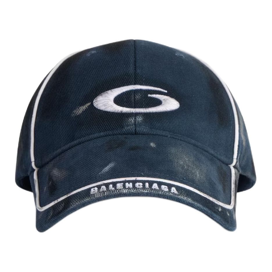 Balenciaga Logo Embroidered Distressed Cap Blue
