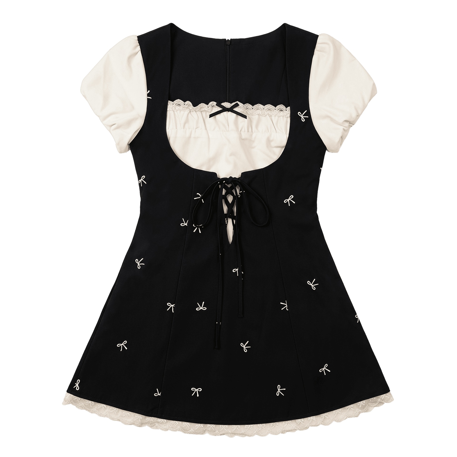FABRIC PIG ShortSleeved Black ShortSleeved Dress Crew Neck Moderate Short Skirt Aline Skirt