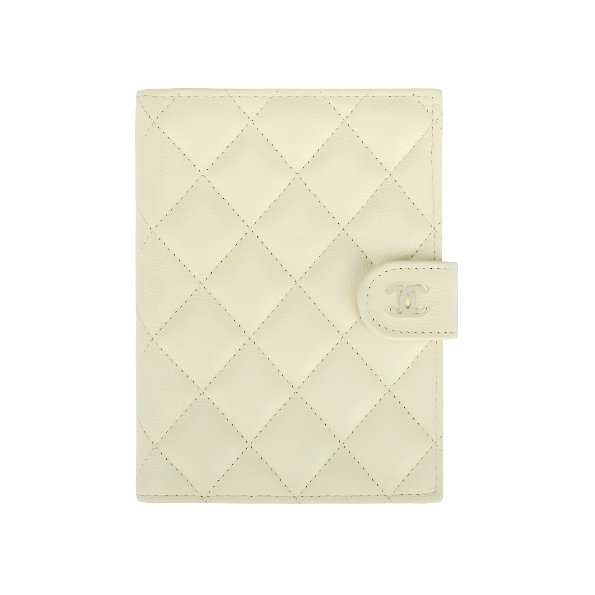 CHANEL Shiny Grain Calfskin & Gold Metal Passport Holder Small Chick Yellow Gift Set(Basic Set+Box+Shopping Bag)