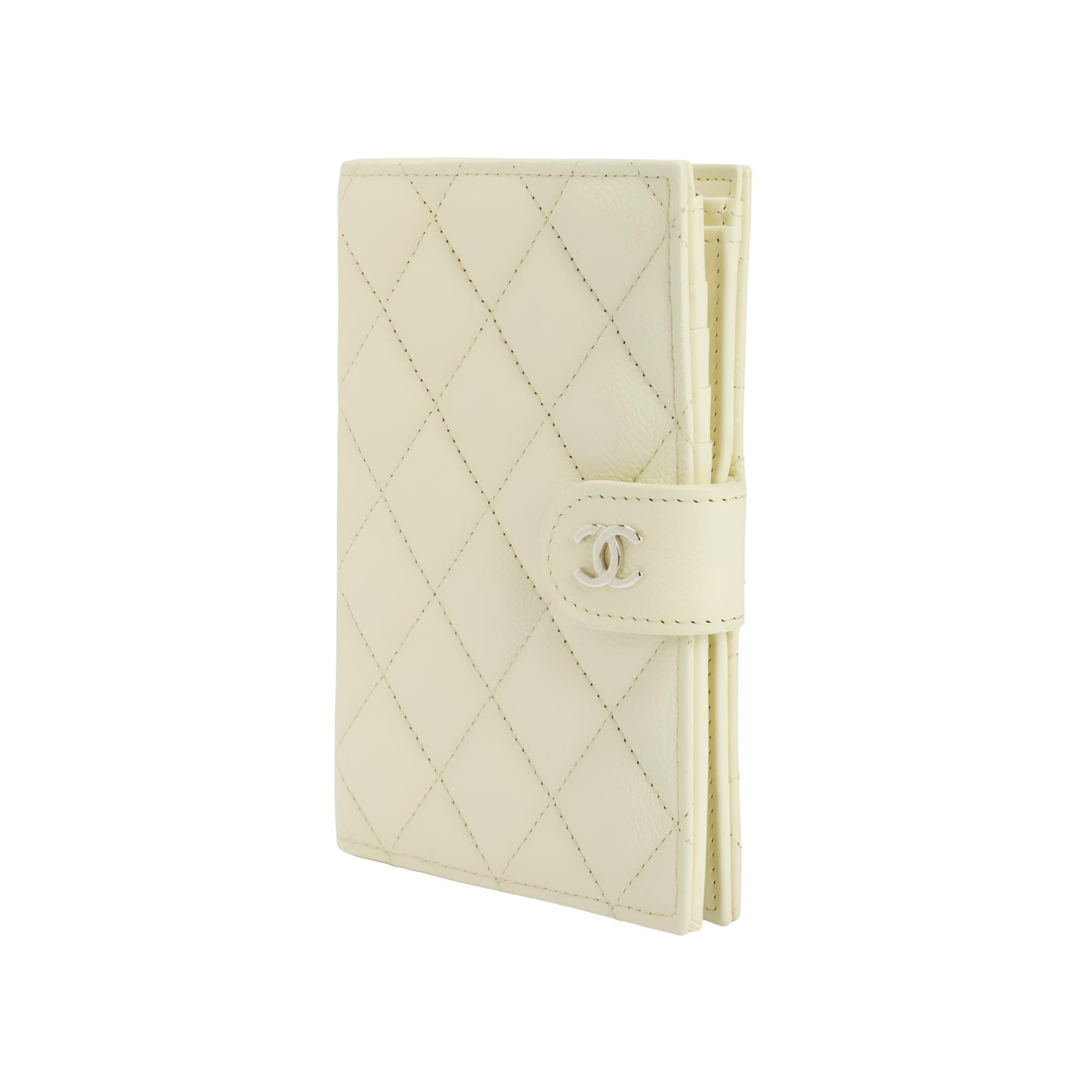 CHANEL Shiny Grain Calfskin & Gold Metal Passport Holder Small Chick Yellow