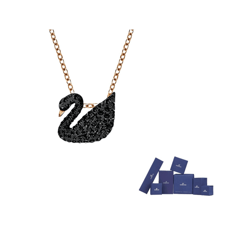 Swarovski Faux Crystal Stone, Rose Gold Plated Necklaces Black