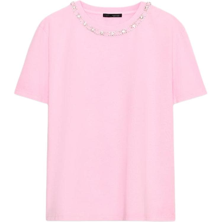 ZARA TShirts Pink Crew Neck