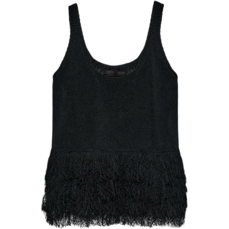 ZARA Tank Tops Black Straight Fit
