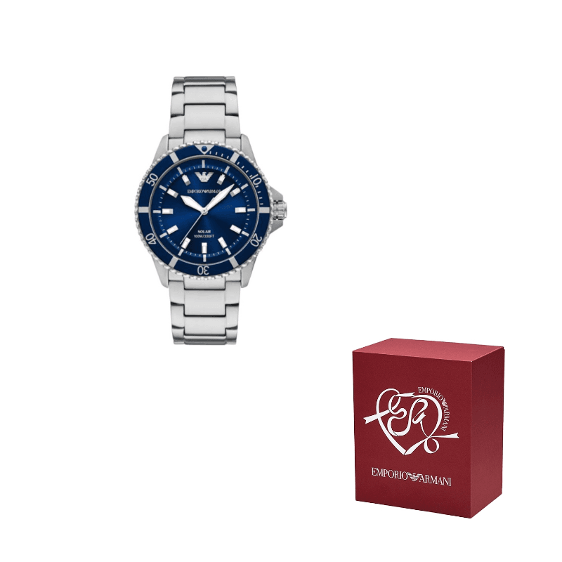 EMPORIO ARMANI Wrist Solar Quartz Movement Stainless Steel Strap 42mm Blue Dial Blue Dial