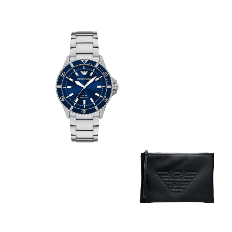 EMPORIO ARMANI Wrist Solar Quartz Movement Stainless Steel Strap 42mm Blue Dial Blue Dial
