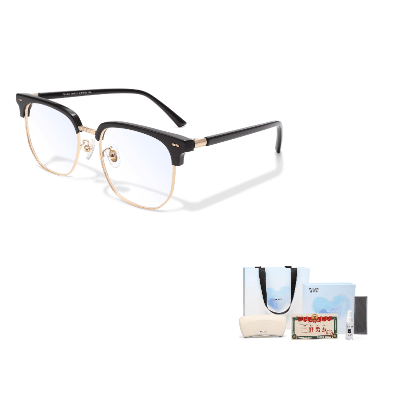 PULAIS Metal Plate Browline Functionality K9085C01Black GoldGray Lens