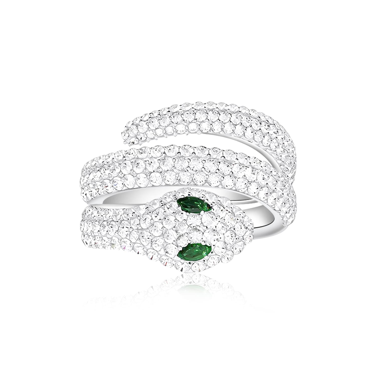 Apm Monaco 925K White Silver, Synthetic Cubic Zirconia, Green Glass Rings Silver White