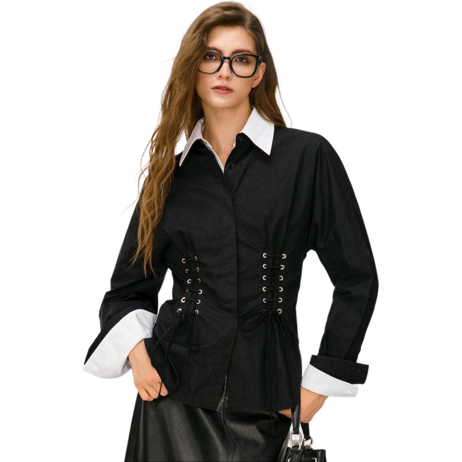PINKO Shirts Black Lapel Moderate Nippedin Waist