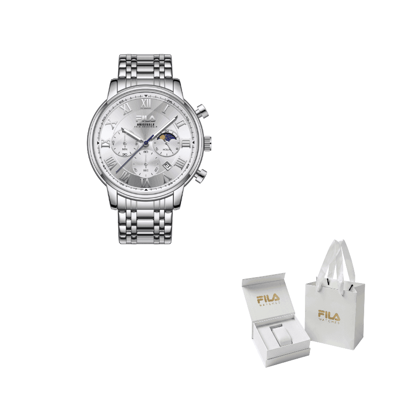 FILA Collection Perpetual Calendar With Three Hands Wrist Quartz Movement Black Dial 6704002 Silver Dial