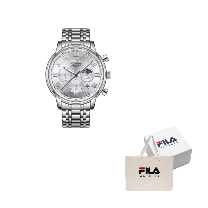 FILA Collection Perpetual Calendar With Three Hands Wrist Quartz Movement Black Dial 6704002 Silver Dial