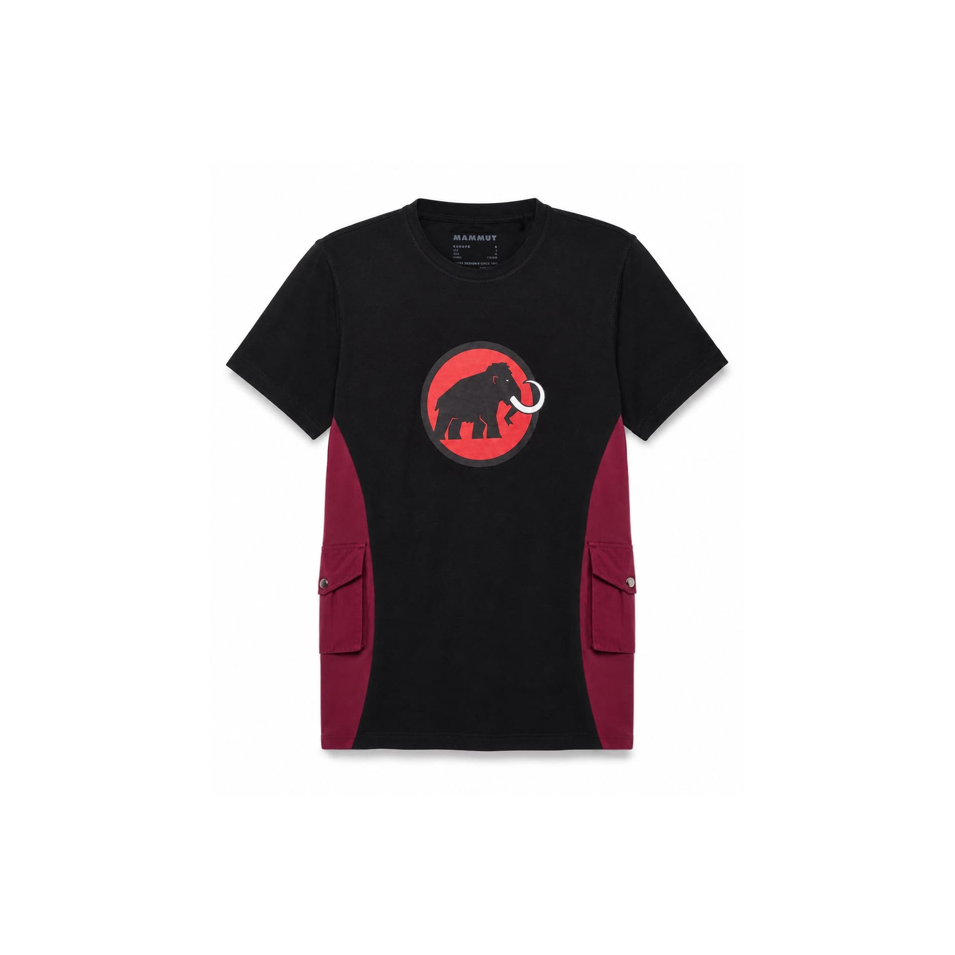 MAMMUT TShirts Wild ProtocolBlack Red Crew Neck Moderate