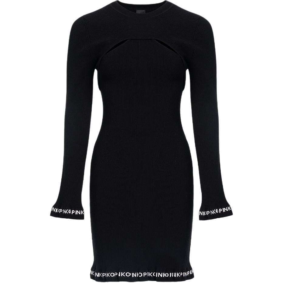 PINKO LongSleeved Black Crew Neck Moderate Short Skirt