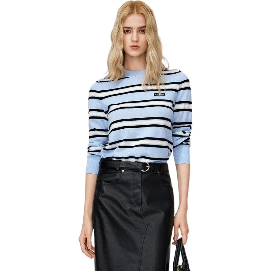 PINKO Sweaters Blue Stripes Pattern Crew Neck Moderate