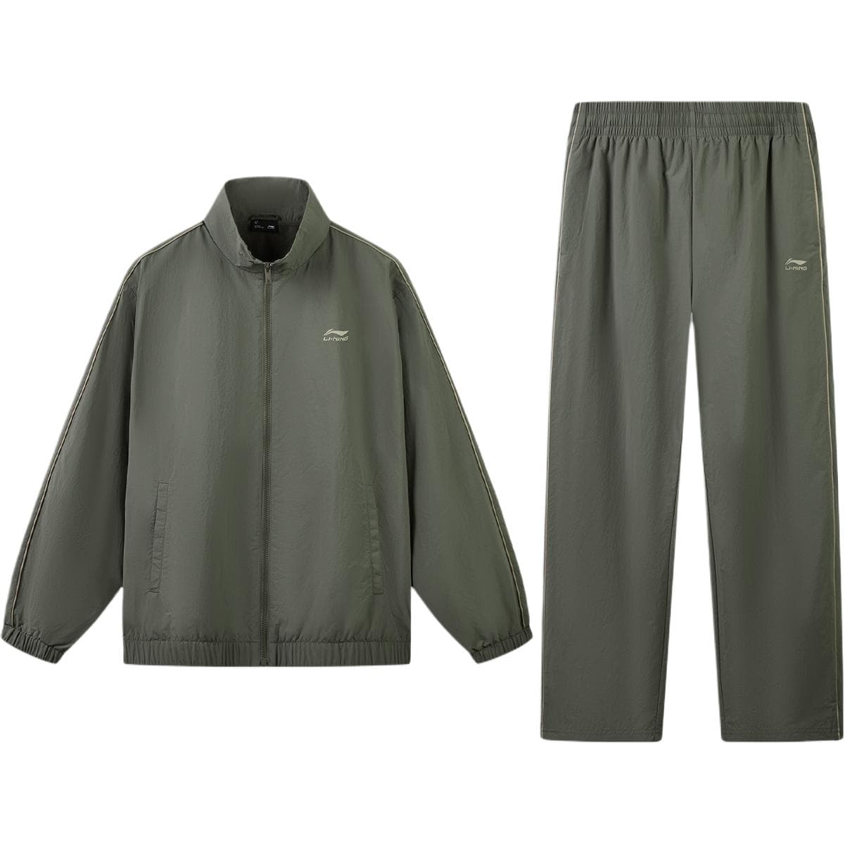 LiNing Sportswear Sets Set (Gray Army Green Top+Gray Army Green Bottom) Stand Collar Moderate