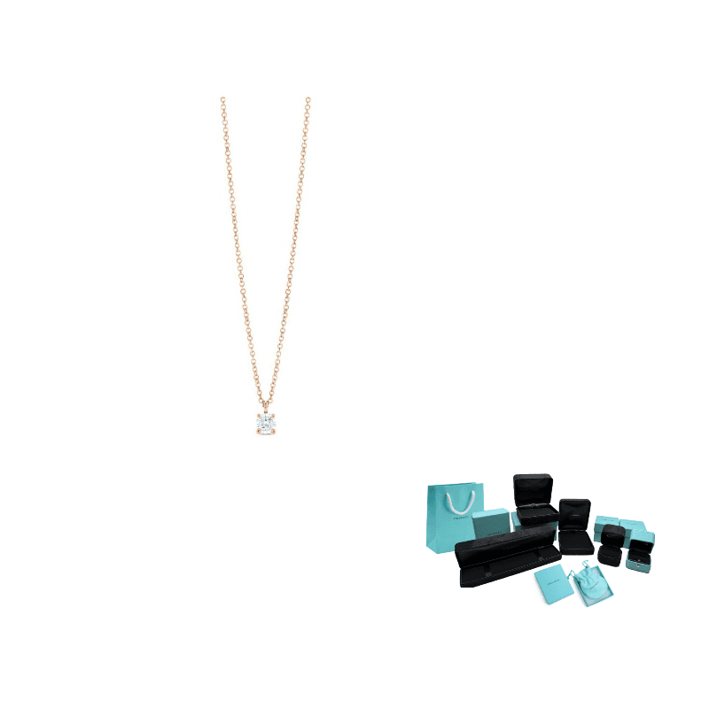 TIFFANY & CO. Solitaire 18K Gold Diamond Necklaces Rose Gold