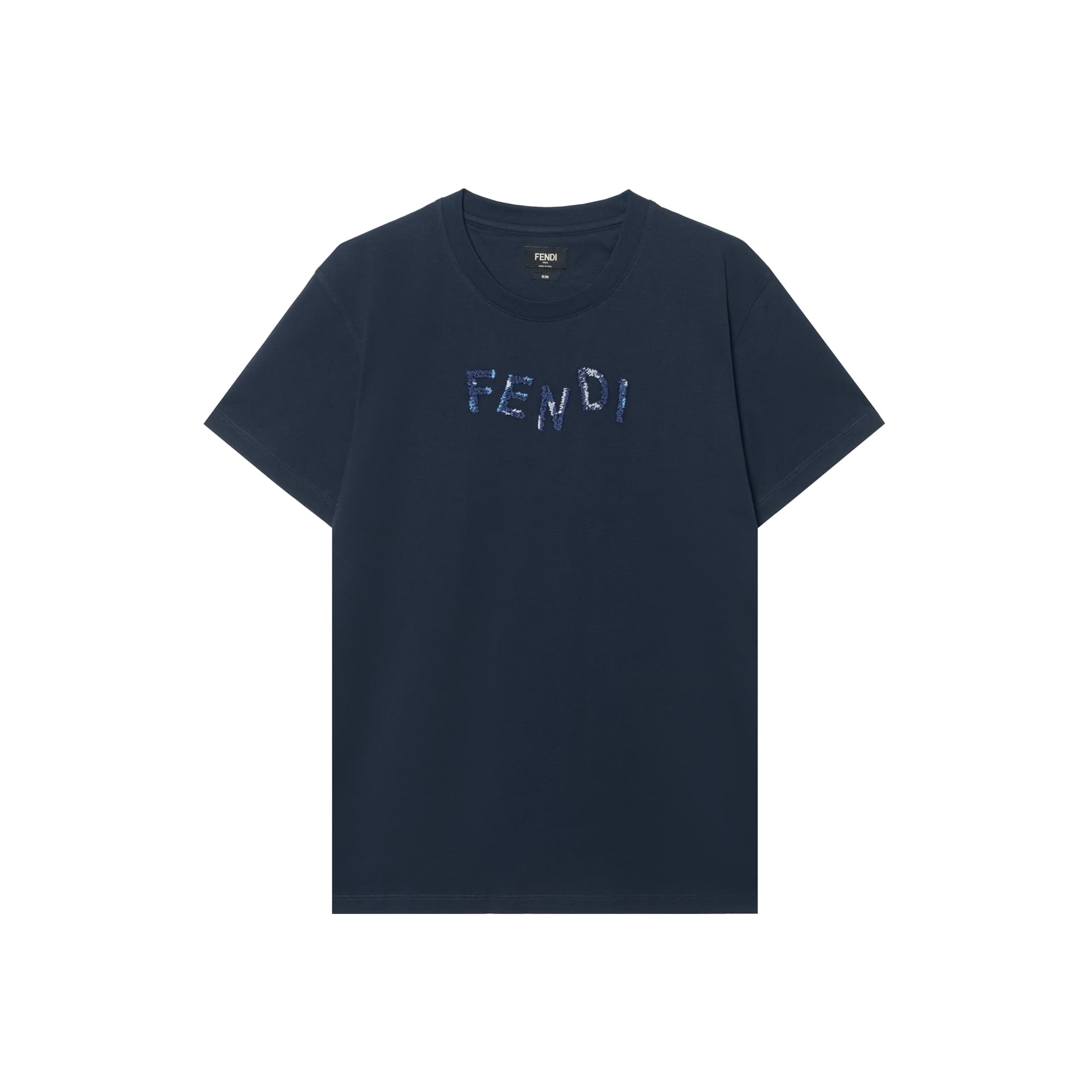 FENDI TShirts Dark Blue Crew Neck Moderate