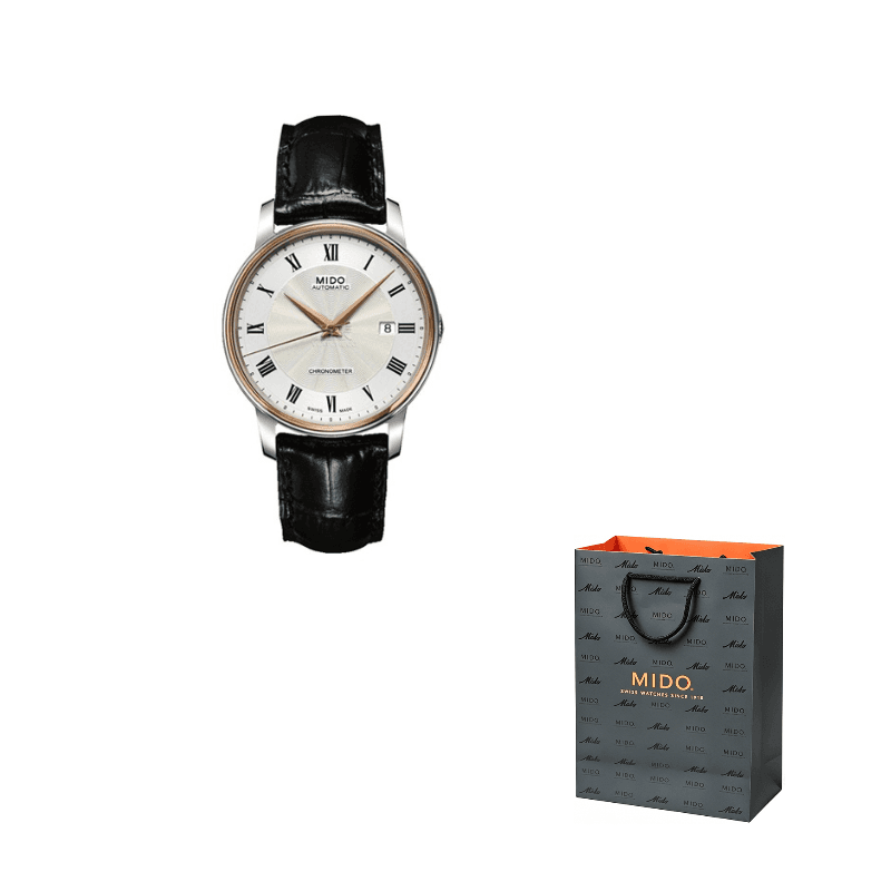 MIDO Baroncelli Automatic Mechanical Movement Watch 33mm Silver Dial Stainless Steel Case Black