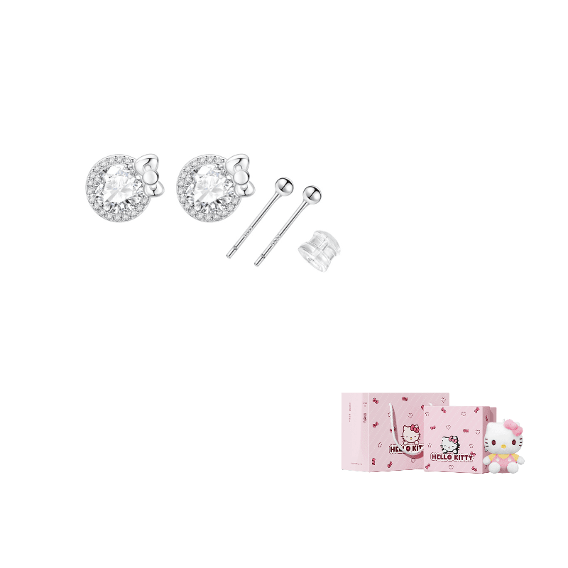 Sanrio 925 Sterling Silver, Synthetic Cubic Zirconia, Copper RhinestoneEmbellished Stud Earrings