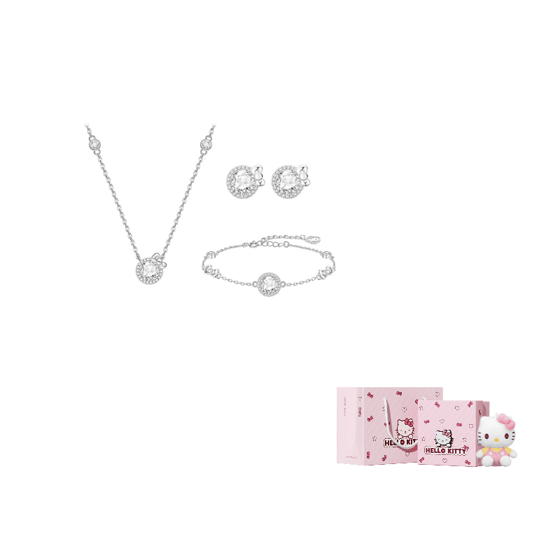 Sanrio 925 Sterling Silver, Synthetic Cubic Zirconia, Copper RhinestoneEmbellished Stud Earrings