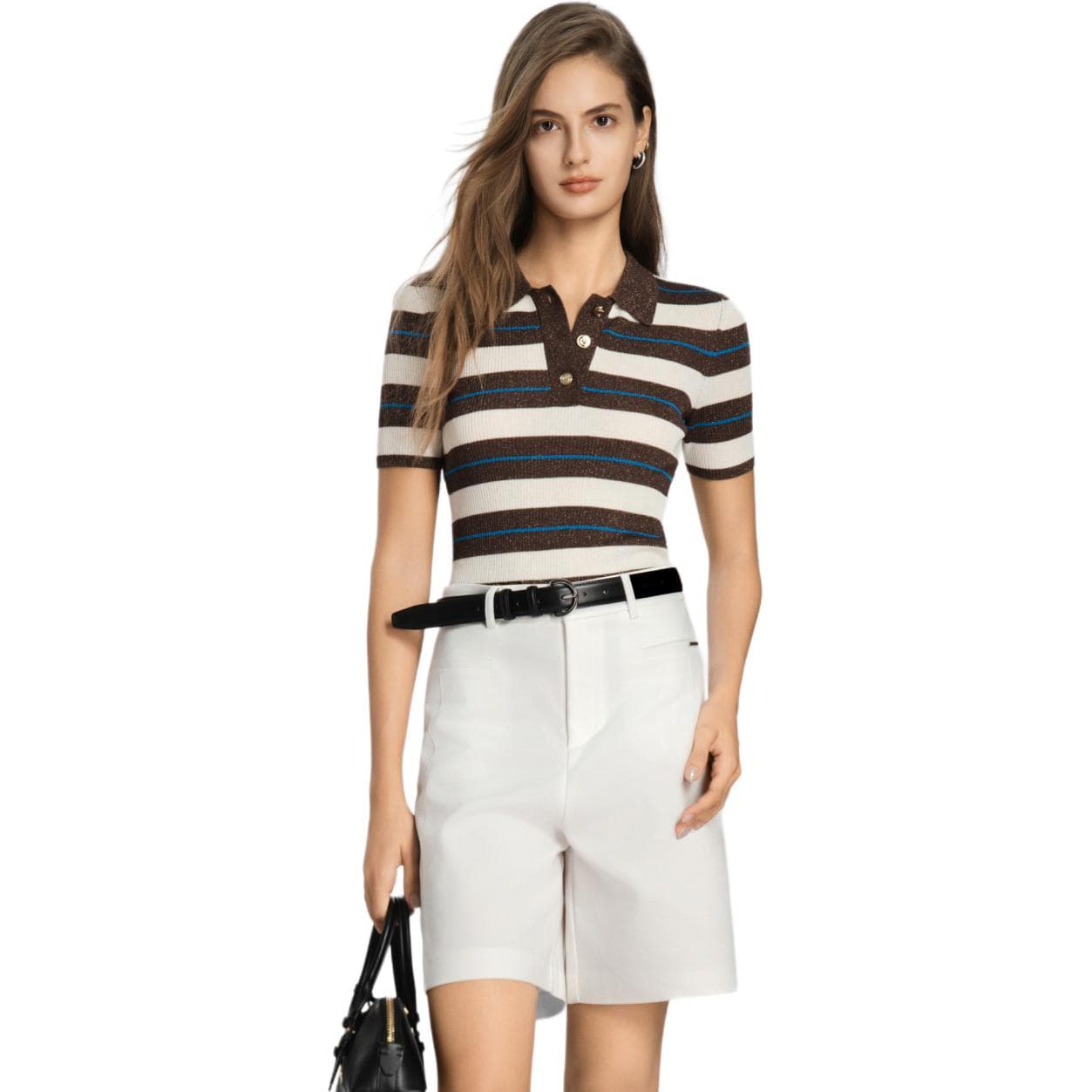 PINKO Sweaters Brown Plaid Polo Collar Moderate Straight Fit