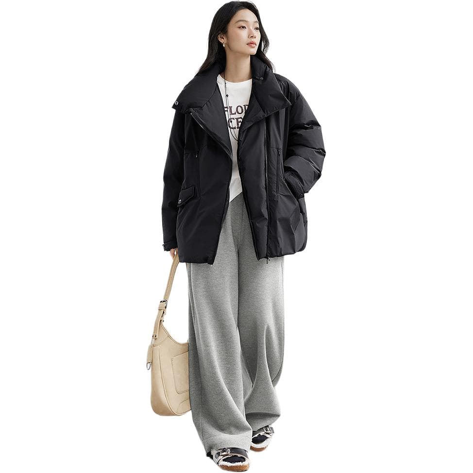 DIALOGUE Down Jackets Tranquil Black Stand Collar Thickened Puffer Jacket