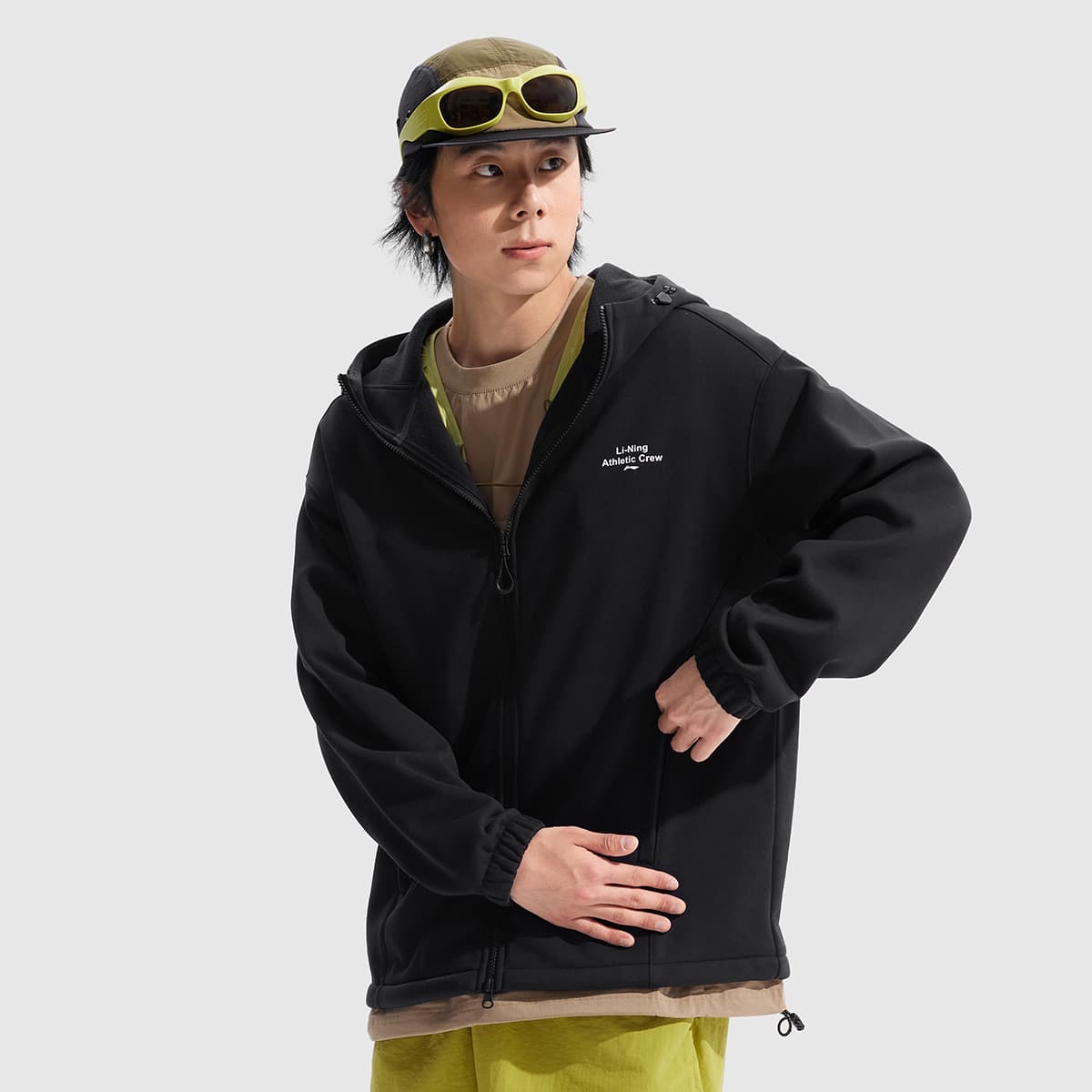 Li Ning Fitness Series Static Antibacterial Thermal Solid Color Hooded Fleece Lined Breathable Comfortable Zippers